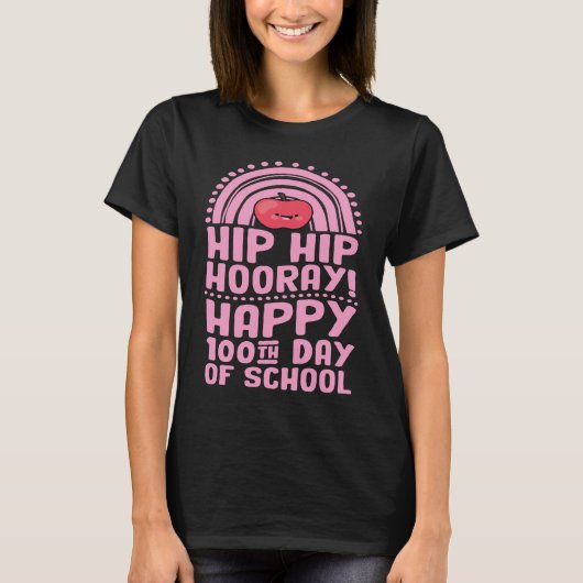 Hip Hip Hooray Happy 100th Day of School Bohemian T-shirt (Voorkant)