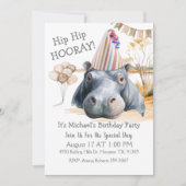 Hip Hip Hooray Hippo Birthday Kaart (Voorkant)