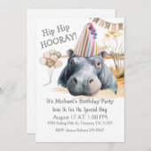 Hip Hip Hooray Hippo Birthday Kaart (Voorkant / Achterkant)