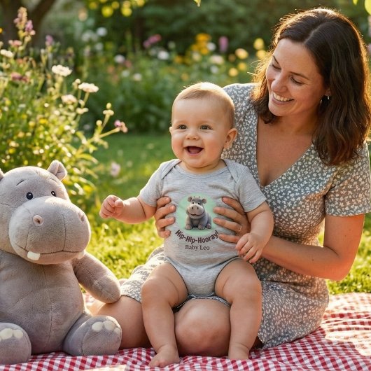 "Hip-Hip-Hooray!" Hippo Personalized Baby Bodysuit