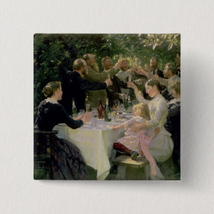 Hip Hip Hurrah. Kunstpartij te Skagen, 1888 Vierkante Button 5,1 Cm