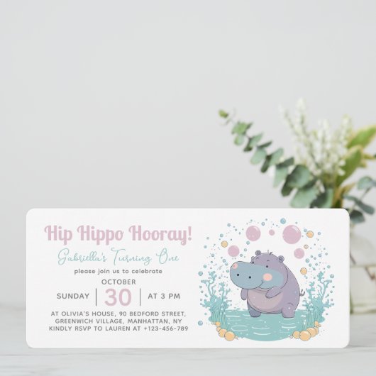 Hip Hippo Hoera Kids Verjaardagsfeestje Kaart (Staand voorkant)