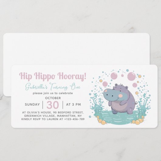 Hip Hippo Hoera Kids Verjaardagsfeestje Kaart (Voorkant / Achterkant)