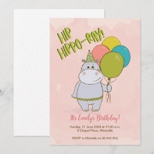 Hip Hippo-Ray Kids Verjaardag Uitnodiging
