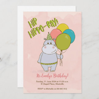 Hip Hippo-Ray Kids Verjaardag Uitnodiging