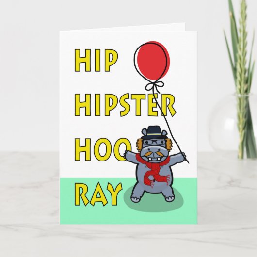 Hip Hipster Hoera Verjaardag, Hippo Kaart (Voorkant)
