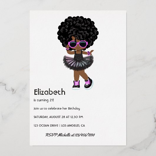Hip Hop African American Birthday Folie Invitation Folie Uitnodiging (Achterkant)