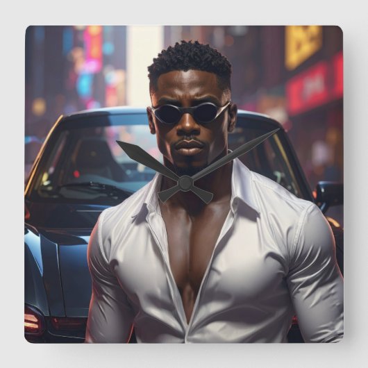 Hip Hop - American Rap Star - Vierkante Klok (Voorkant)