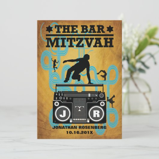 Hip Hop Bar Mitzvah Uitnodiging (Staand voorkant)