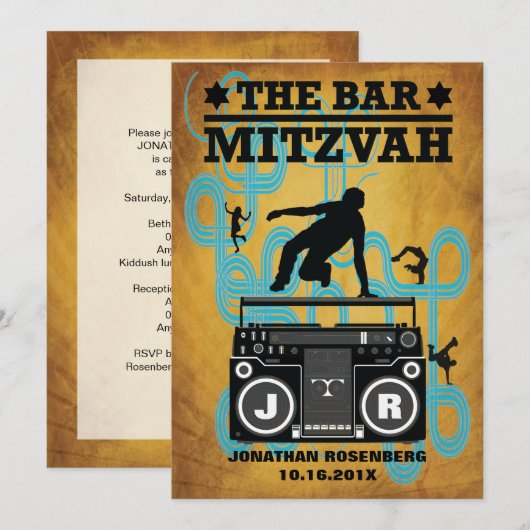 Hip Hop Bar Mitzvah Uitnodiging (Voorkant / Achterkant)