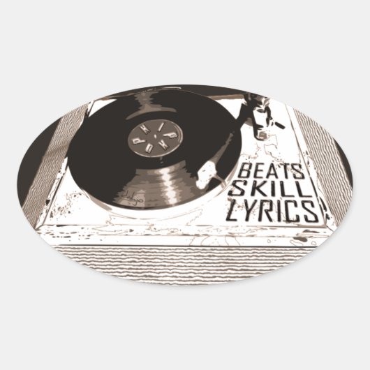 HIP HOP BEATT SKILL LYRICS OP PLATENSPELER OVALE STICKER (Voorkant)