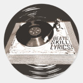 HIP HOP BEATT SKILL LYRICS OP PLATENSPELER RONDE STICKER (Voorkant)