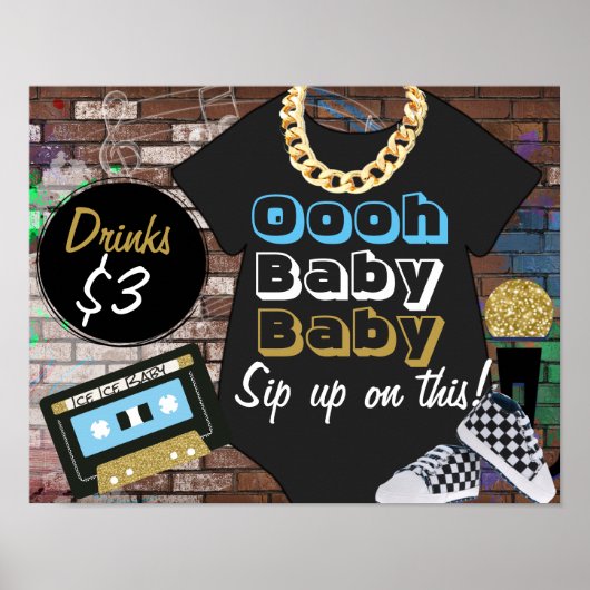 Hip Hop {BOY} Baby shower-Oooh Baby-Bar Teken Poster (Voorkant)