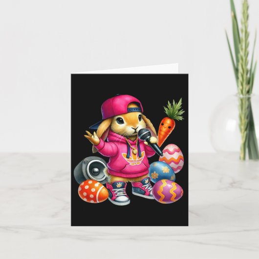 Hip Hop Bunny Easter Eggs Microfoon Vibe Kaart (Voorkant)