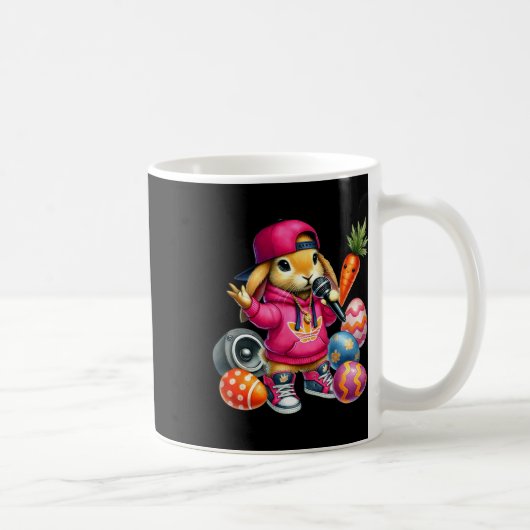 Hip Hop Bunny Pasen Eieren Microfoon Vibe Koffiemok (Rechts)