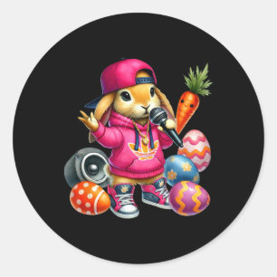 Hip Hop Bunny Pasen Eieren Microfoon Vibe Ronde Sticker