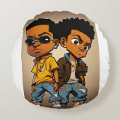 Hip Hop Cartoon Character in Boondocks Art Style Rond Kussen (Voorkant)