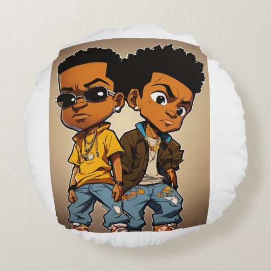 Hip Hop Cartoon Character in Boondocks Art Style Rond Kussen (Achterkant)