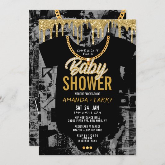 Hip Hop Chain Baby shower Invitation Kaart (Voorkant / Achterkant)