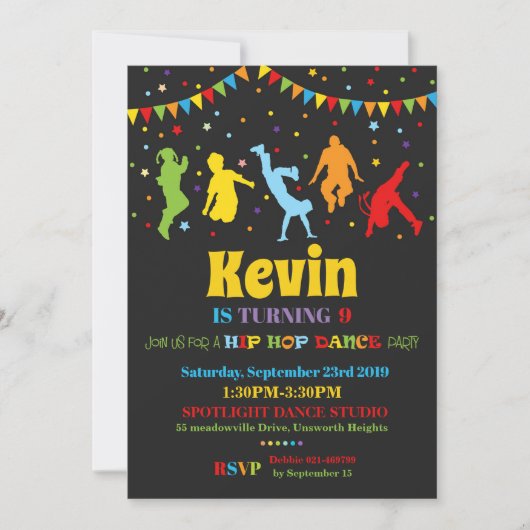 Hip Hop Dance Birthday Party Invitation Boy Kaart (Voorkant)