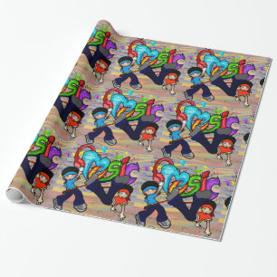 Hip Hop Dance Kinder muziekgraffiti wandachtergron Cadeaupapier