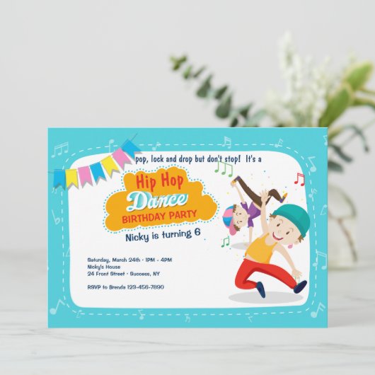Hip Hop Dansfeest Uitnodiging (Staand voorkant)