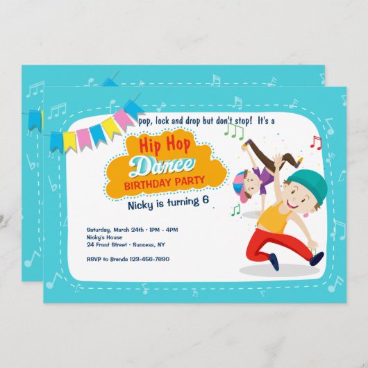 Hip Hop Dansfeest Uitnodiging (Voorkant / Achterkant)