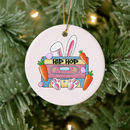 Hip-Hop Easter Bunny Mixtape – Retro Cassette Keramisch Ornament (Boom)