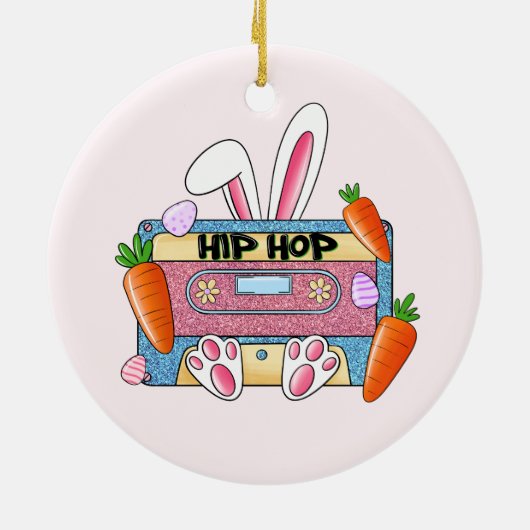 Hip-Hop Easter Bunny Mixtape – Retro Cassette Keramisch Ornament (Achterkant)