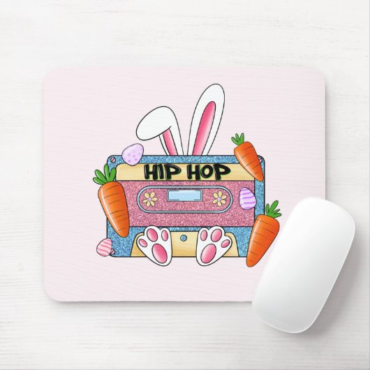 Hip-Hop Easter Bunny Mixtape – Retro Cassette Muismat (Met muis)
