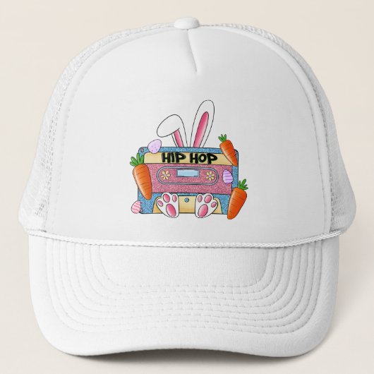 Hip-Hop Easter Bunny Mixtape – Retro Cassette Trucker Pet (Voorkant)