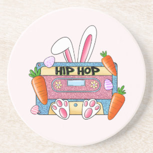 Hip-Hop Easter Bunny Mixtape – Retro Cassette Zandsteen Onderzetter