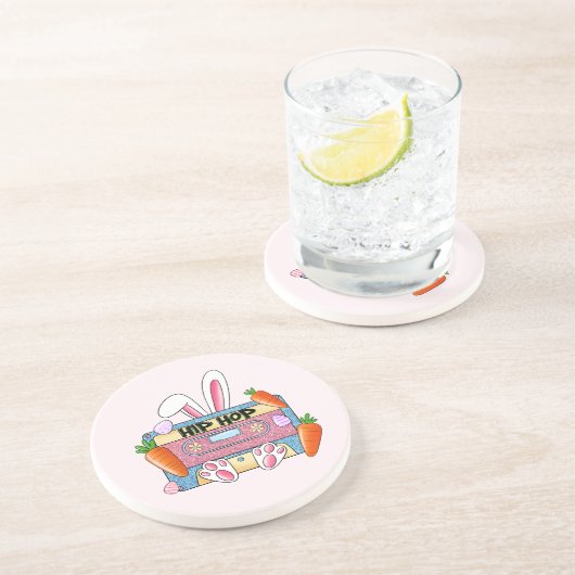 Hip-Hop Easter Bunny Mixtape – Retro Cassette Zandsteen Onderzetter (Zijkant)