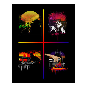 Hip Hop Elementen Poster MC DJ Breakdance Graffiti