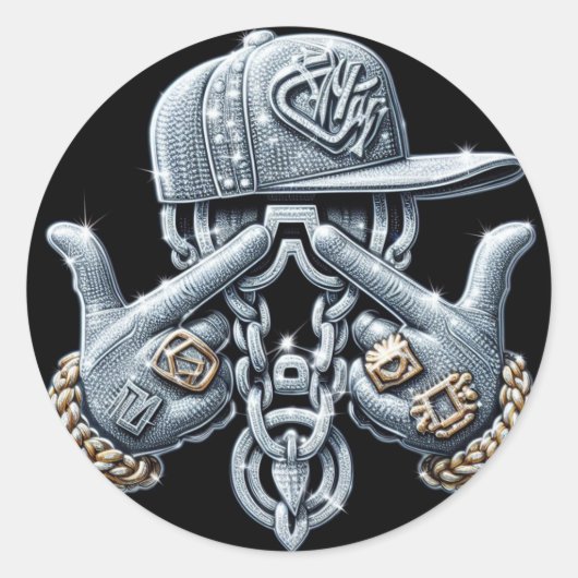 Hip Hop Gangster Bling Rapper Ronde Sticker (Voorkant)