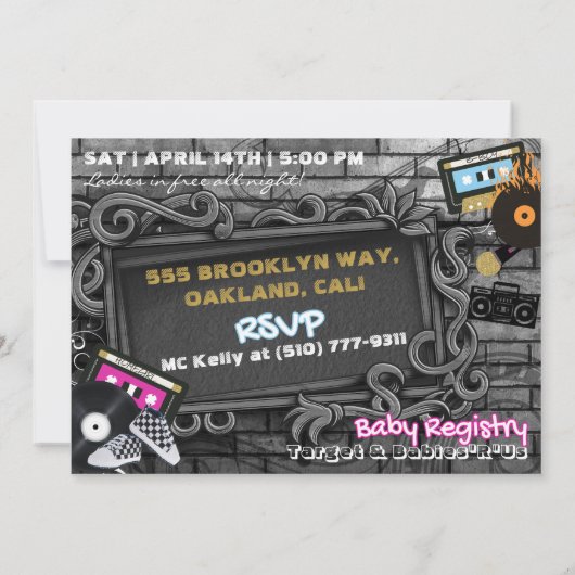 Hip Hop Gender onthullen Roze & Blauwe Uitnodiging (Achterkant)