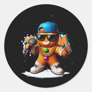 Hip Hop Gingerbread Man Rapper X-Mas Funny Cookie Ronde Sticker