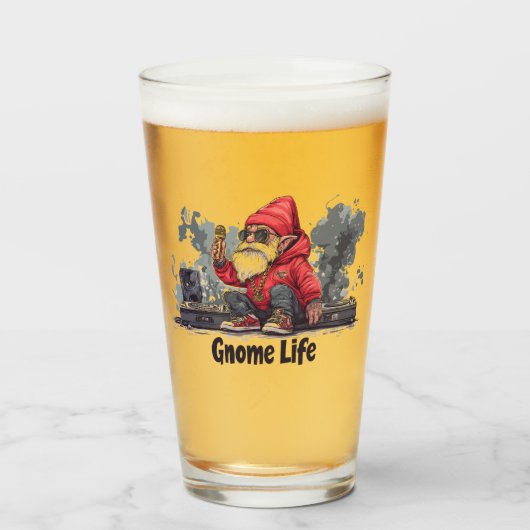 Hip Hop Gnome Illustratie - Gnome Life Glas (Voorkant gevuld)