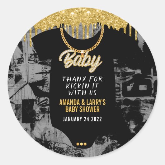 Hip Hop Gold Chain Baby shower Ronde Sticker (Voorkant)