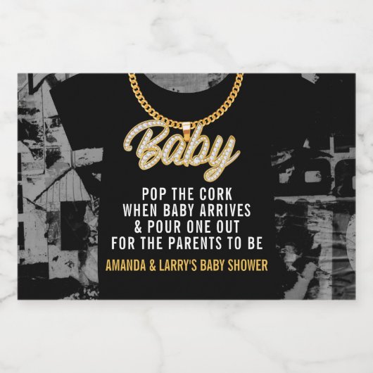 Hip Hop Gold Chain Baby shower Sparkling Wijnetiket (Enkel label)