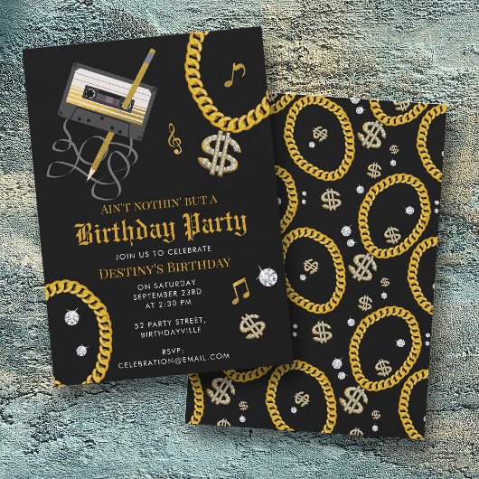 Hip Hop Gold Chain Cassette 80's 90's Birthday Kaart