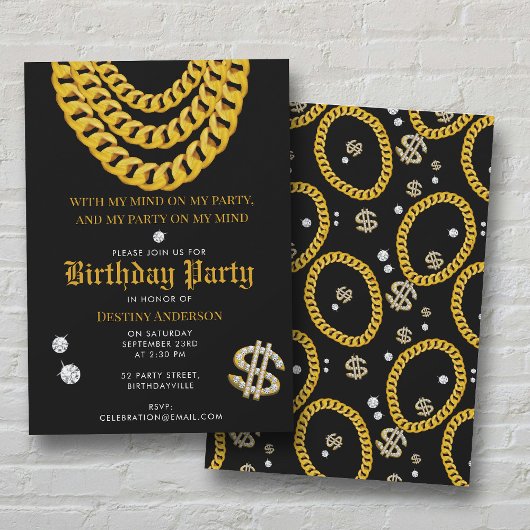 Hip Hop Gold Cuban Link Chain 90's Birthday Party Kaart