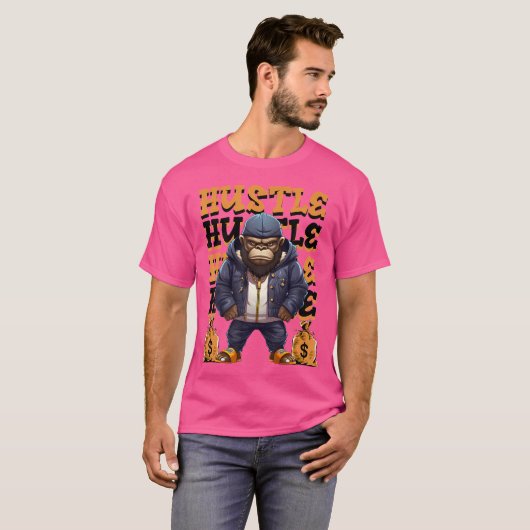 Hip Hop Gorilla Hustle Geld Aap Streetwear Dier T-shirt (Voorkant volledig)