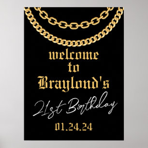 Hip Hop Gouden Cubaanse Link Ketting Welkom Bord P Poster