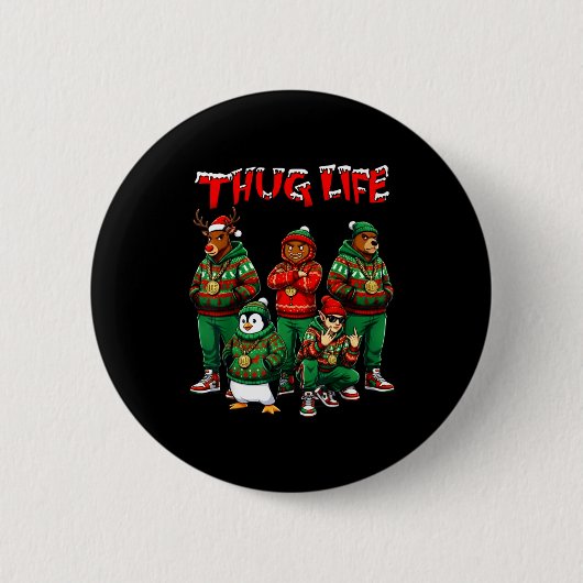 Hip Hop Holiday Crew - Ugly Christmas Sweater Rap Ronde Button 5,7 Cm (Voorkant)