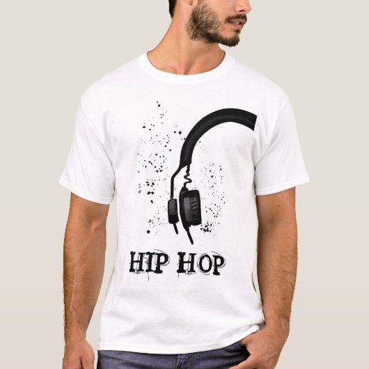 Hip Hop Hoofdtelefoon grafisch zwart-wit T-shirt (Voorkant)