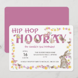 Hip Hop Hooray Girl's Birthday Bunny and Butterfly Kaart