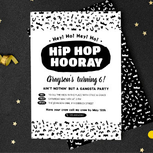 Hip Hop Hooray Verjaardag, 90s Old School Rap Lyri Uitnodiging Briefkaart