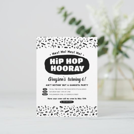 Hip Hop Hooray Verjaardag, 90s Ouderwetse Rap-teks Uitnodiging Briefkaart (Staand voorkant)