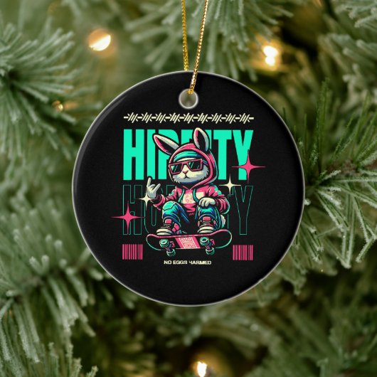 Hip-Hop Hoppity - Skater Bunny Pasen Keramisch Ornament (Boom)